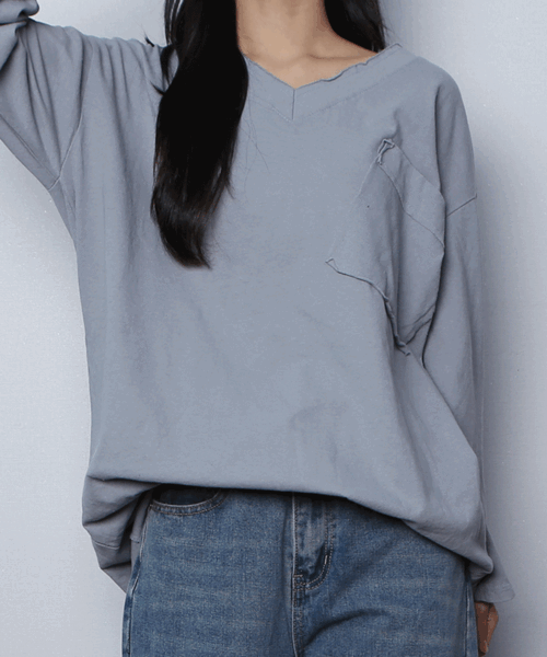 무지 데끼 브이넥 루즈핏 긴팔 티셔츠